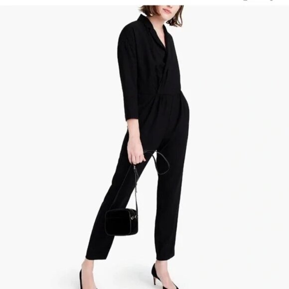 J.Crew 365 Black Gyro Wrap Front Suited Jumpsuit 10 - Picture 1 of 9